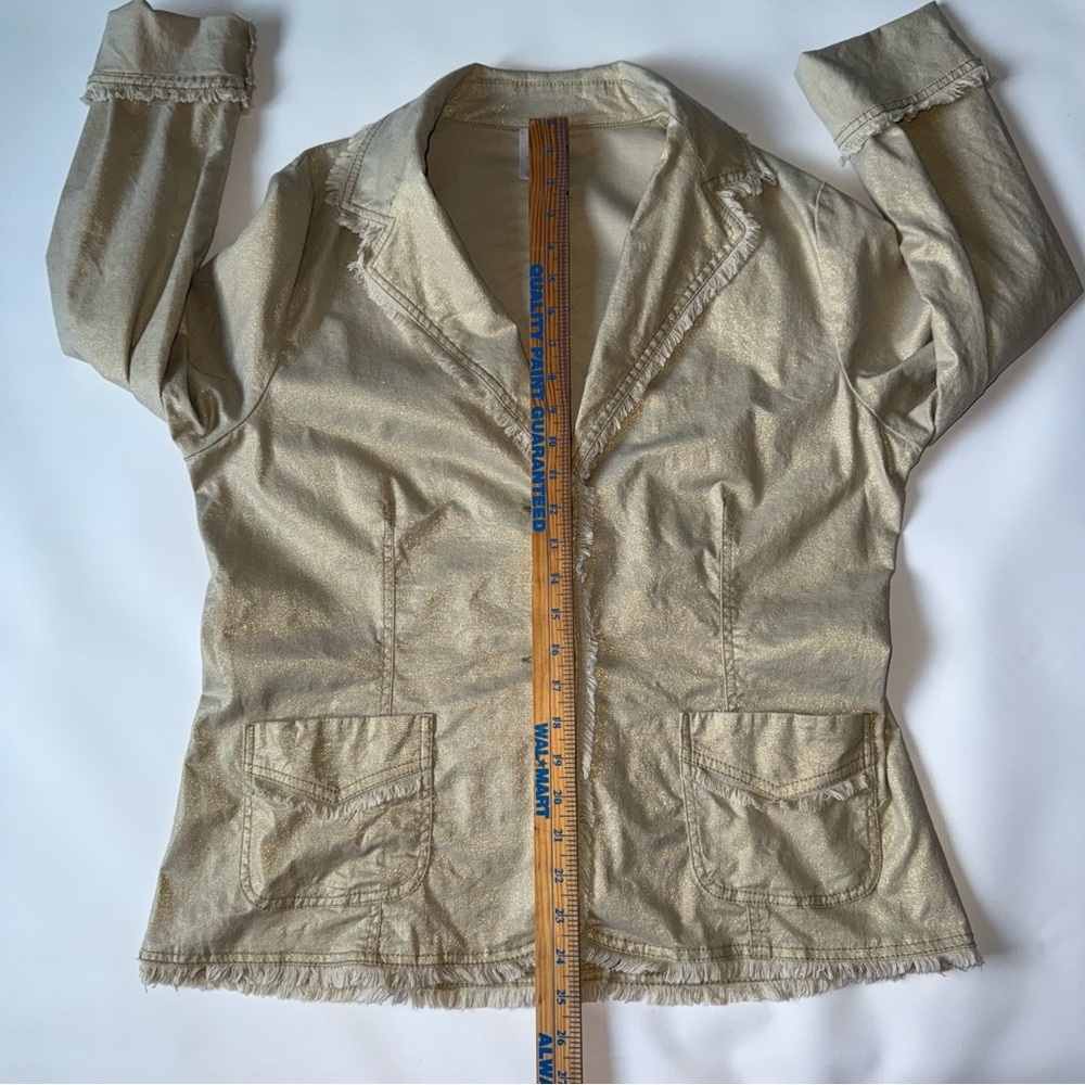Women's Beige shimmery Frayed Edge Button up Boho Cottagecore Jacket‎ Size Large - Picture 8 of 9